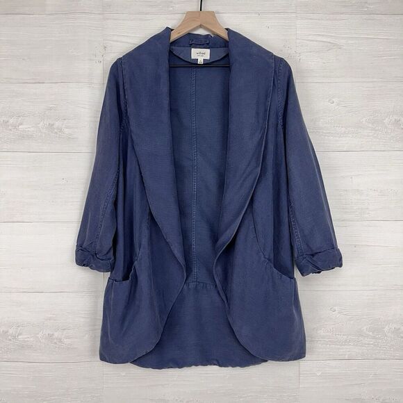 Aritzia Wilfred Chevalier Jacket Women M Linen Blend Open Front Dusty Denim Blue - Picture 1 of 16